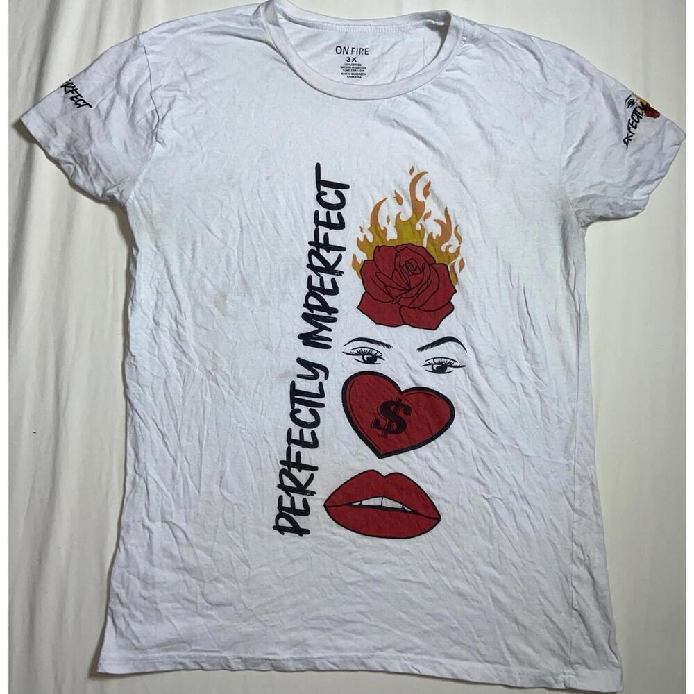 On Fire Shirt Cotton 3X perfectly imperfect White Shirt Tiny Spot On Back